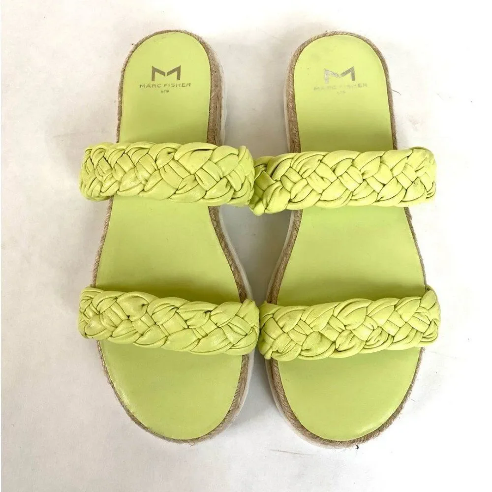 Marc Fisher Jaimee Lime Leather Slides Citron 7.5